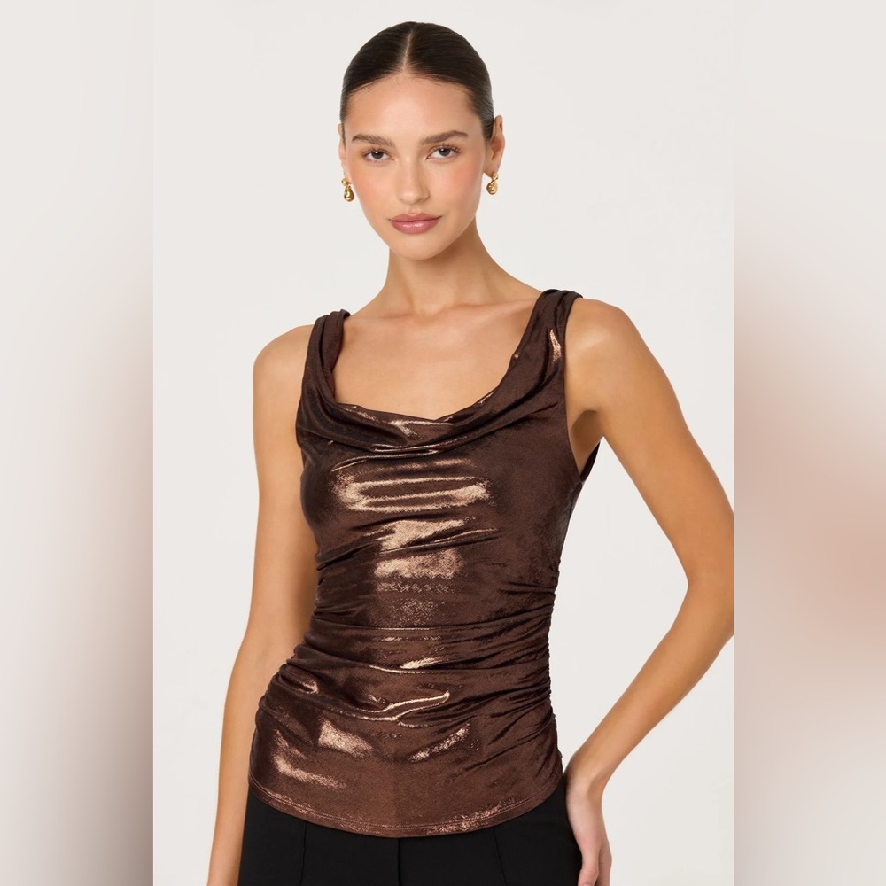 ASTR Lenne Elegant Brown Metallic Sleeveless Top